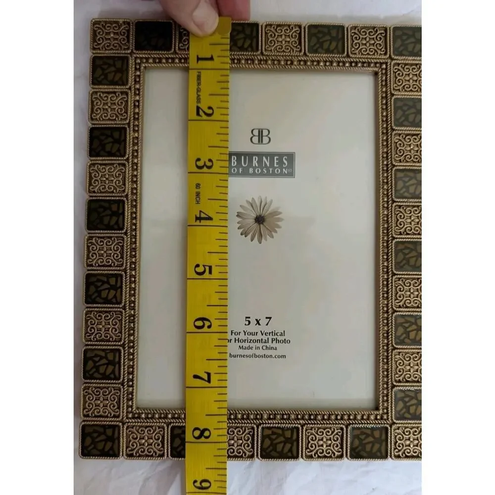 Vintage Burnes of Boston Metal Enamal Brown Tan Gold Picture Frame 5 X 7